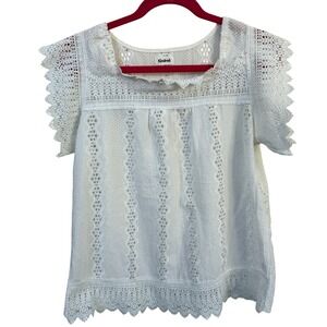 Kindred Anthropologie Lace Crochet Top‎ Sz L White Cottage Prairie Boho Festival